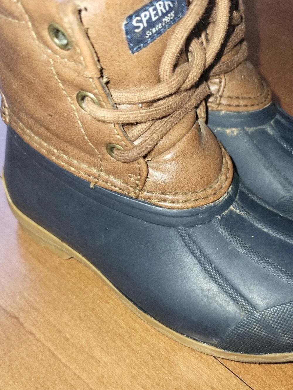 Sperry Kids Two-Tone Brown Leather and Black Rubber Duck Boots